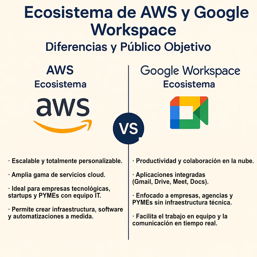 AWS vs Google Workspace: dos caminos hacia la nube, dos formas de entender la productividad empresarial